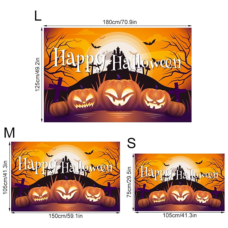 1pc Halloween backcloth Scary Pumpkin Castle backcloth Halloween holiday backcloth Wall decoration hanging cloth Party atmosphere toaster supplies3