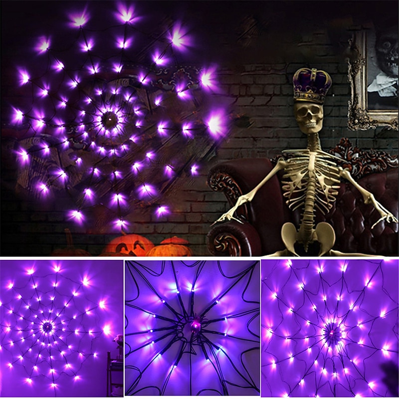2PCS Halloween Decoration Luminous Spider Web Fishing Net Lights String For Party Ghost Festival Props Halloween Decorations3