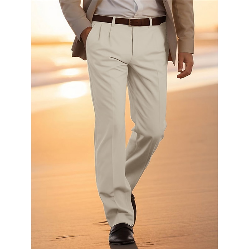 Men's Trousers Chinos Casual Pants Front Pocket Plain Comfort Breathable Business Casual Daily Fashion Basic Yellow Light Grey