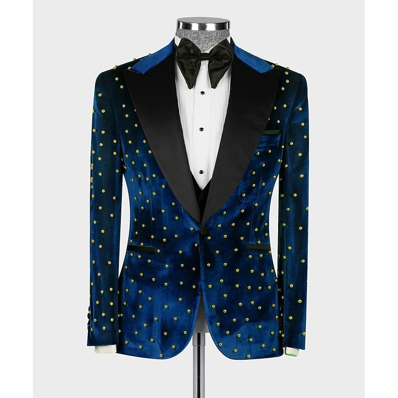 Men's Blazer Jacket Tuxedo Closure collar Casual Velvet Pattern Black Burgundy Blue Tailored Fit Single Breasted One-button4
