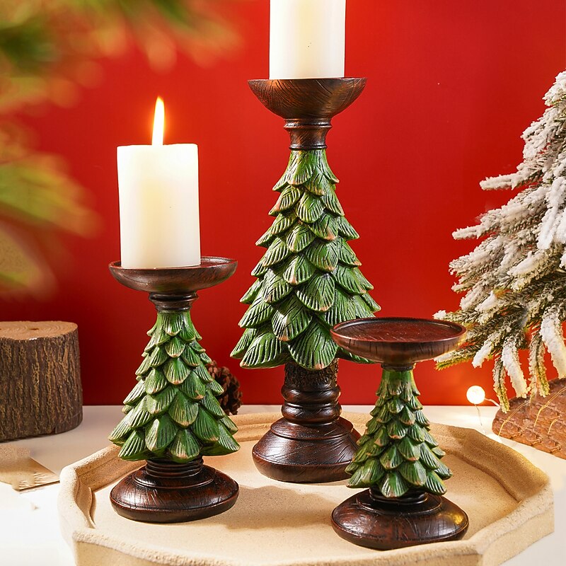 Christmas Tree Shaped Candlestick Made Of European Vintage Resin Material Available in Multiple Colors Suitable for Indoor Christmas Decorations Shops Restaurants And Christmas Gifts