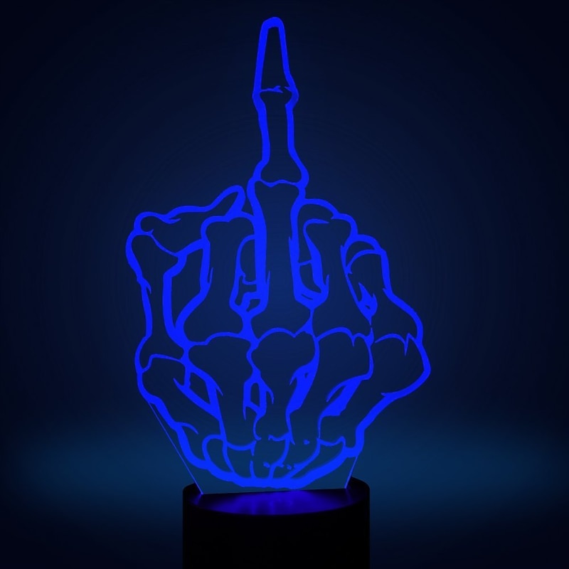 Optical Illusion 3D Middle Finger Night Light 16 Colors Changing USB Power Remote Control Touch Switch Decor Lamp LED Table Desk Lamp Children Kids Christmas/Halloween Xmas Brithday Gift3