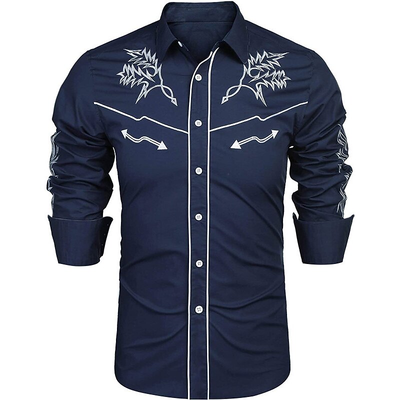 Men's Floral Graphic Prints Shirt Western Shirt Cowboy Shirt Long Sleeve Fashion Streetwear Designer Outdoor Daily Fall & Winter Turndown Print Red / White Black Navy Blue Khaki4