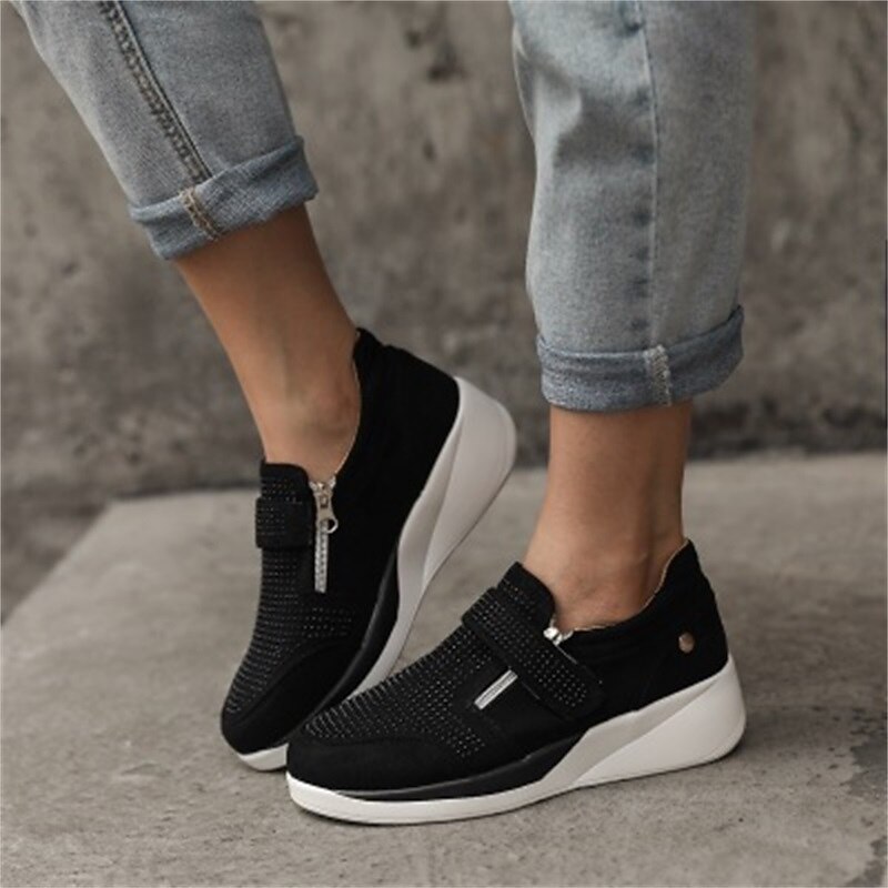 Women's Sneakers Plus Size Platform Sneakers Outdoor Daily Solid Color Summer Wedge Heel Round Toe Elegant Casual Comfort Satin Magic Tape Black Blue khaki4