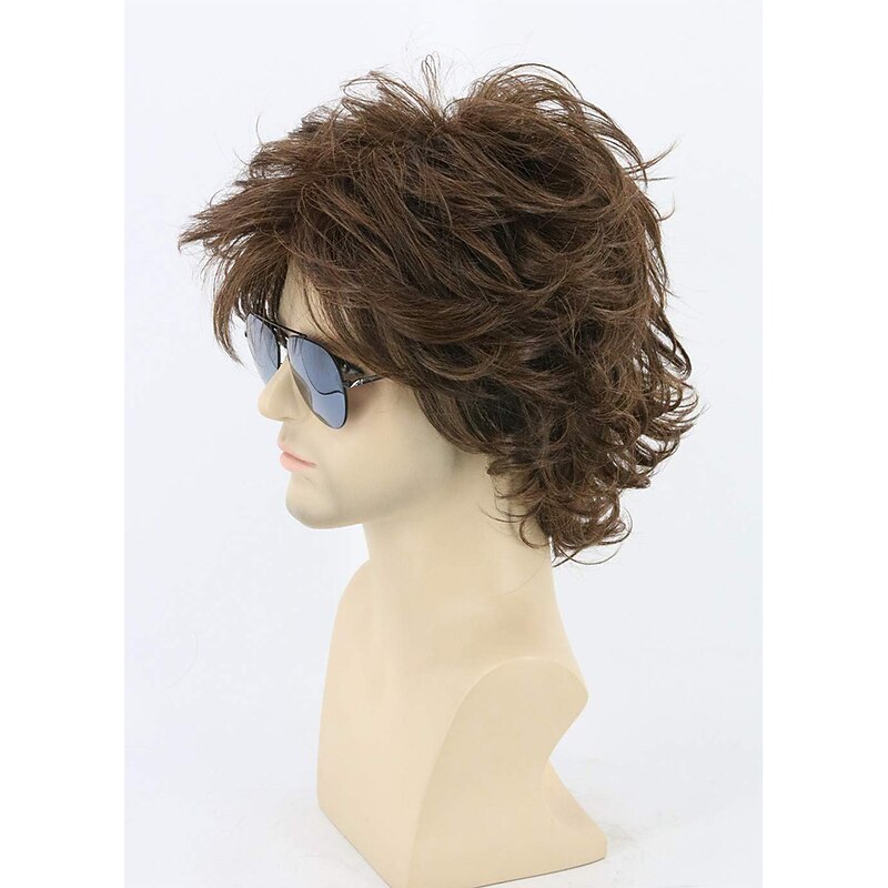 Mens Wigs Brown Short Cosplay Wig Wavy Fluffy Style Layered Carnival Costume Wigs Halloween Wigs2