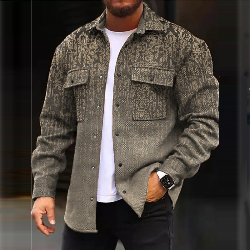 Men's Tribal Vintage Totem Shirt Shirt Jacket Overshirt Long Sleeve Fashion Streetwear Designer Outdoor Casual Daily Fall & Winter Turndown Print Red Green2