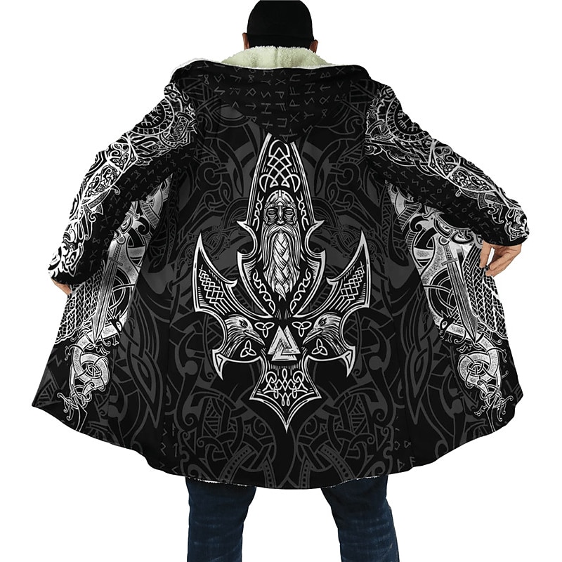 Men's Totem Winter Coat Fleece Jacket Coat Comfortable Warm Breathable Fashion Streetwear Casual Daily Sports & Outdoor Daily Wear Going out Zipper Pocket Print Fall & Winter Hoodie Long Sleeve Black