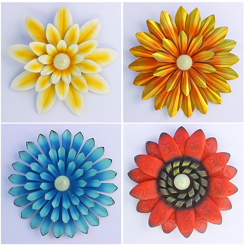 1pc Metal Flowers Wall Decor Flower Wall Sculpture, Hand-Painted Floral Sculpture, Metal Wall Art Hanging Wall Decor For Indoor Outdoor Home Office Bathroom Kitchen Bedroom Living Room Garden
