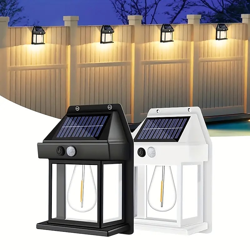 LED Solar Wall Light Motion Sensor Garden Light Dusk To Dawn Outdoor Lighting IP65 Waterproof Black And White Double Color Garden Landscape Christmas Decoration Warm Light
