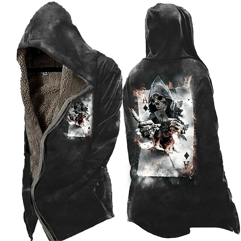 Men's Skull Poker Winter Coat Fleece Jacket Coat Comfortable Warm Breathable Fashion Streetwear Casual Daily Sports & Outdoor Daily Wear Going out Zipper Pocket Print Fall & Winter Hoodie Long Sleeve2