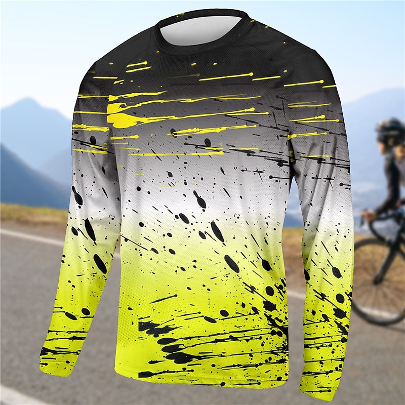 Men's Downhill Jersey Gradient Long Sleeve Bike Top with 3 Rear Pockets Mountain Bike MTB Road Bike Cycling Quick Dry Reflective Strips Back Pocket Moisture Wicking Sports Yellow Red Blue Clothing4