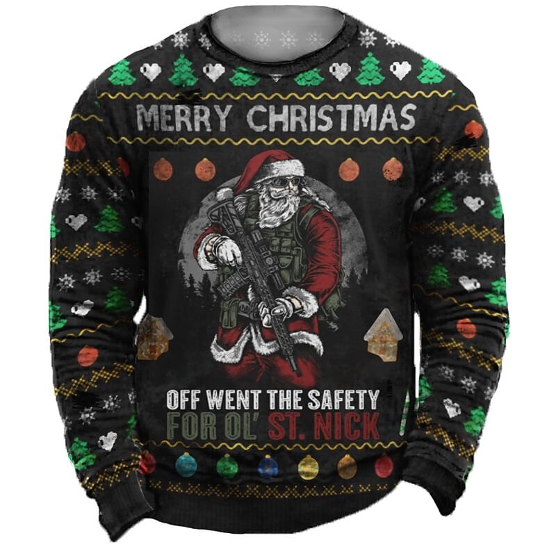 Ugly Christmas Sweater Men's Funny Sweaters Santa Claus Snowflake Print Knitted Pullover Jumper Knitwear New Years Eve Sweater Daily Wear Vacation Long Sleeve Crew Necks Black Fall &