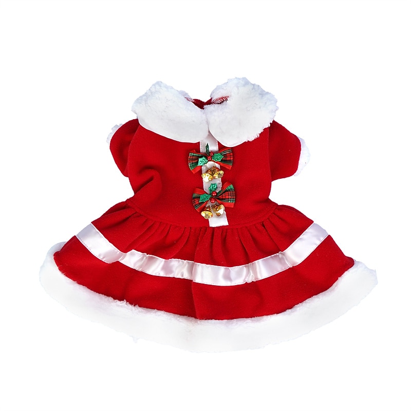New thickened Christmas pet clothing Santa Claus red bell doll collar dress Factory straight4
