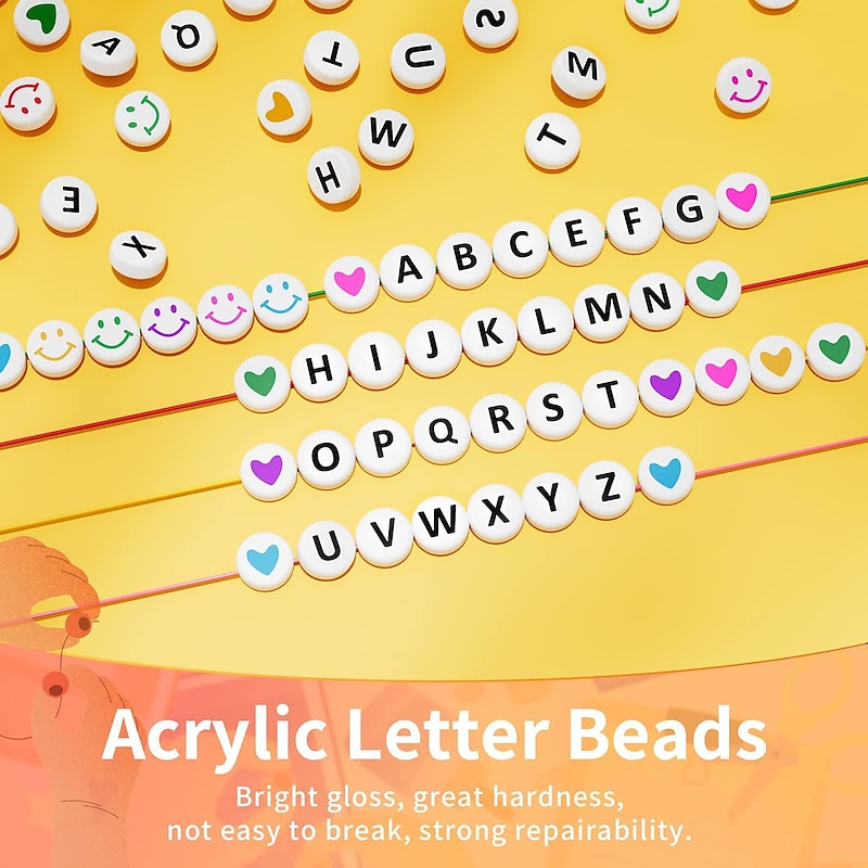 1400pcs Clay Beads Letter Beads Kit, 4x7 mm White Acrylic Alphabet Beads Letter Beads for Jewelry Making Number Beads Heart Beads Friendship Bracelet Beads Making4