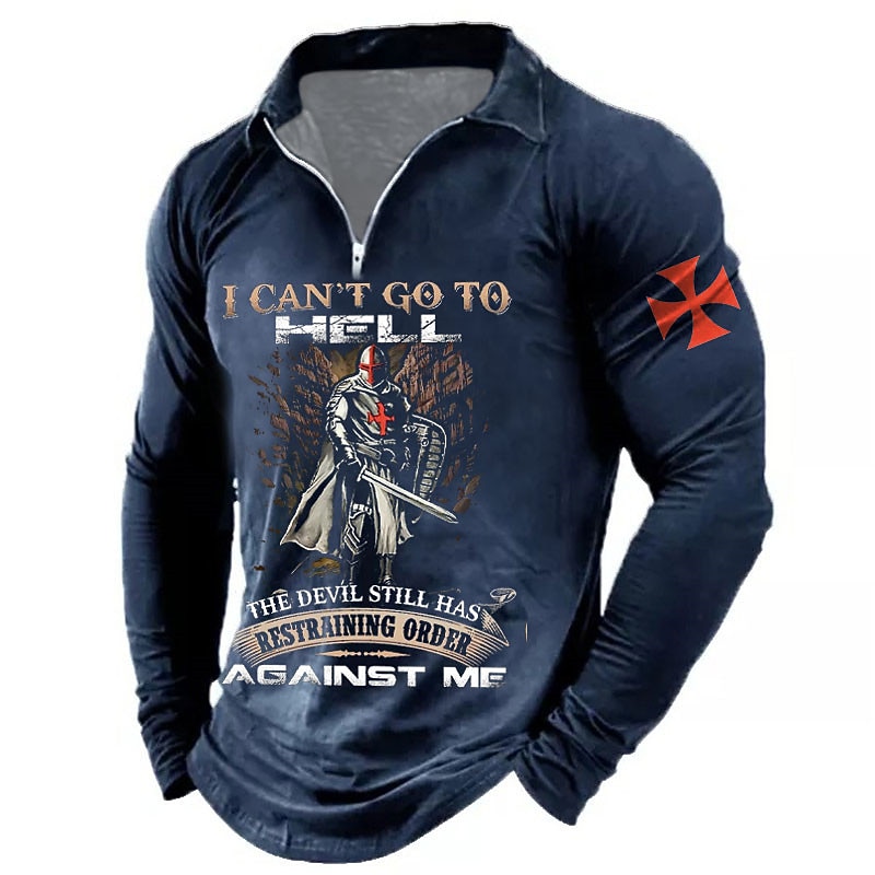 Men's Letter Graphic Prints Vintage Soldier Polo Shirt Zip Polo Golf Shirt Long Sleeve Shirt Turndown Outdoor Street Black Navy Blue Brown Green Zipper Print Clothing Apparel Fashion Casual Soft4