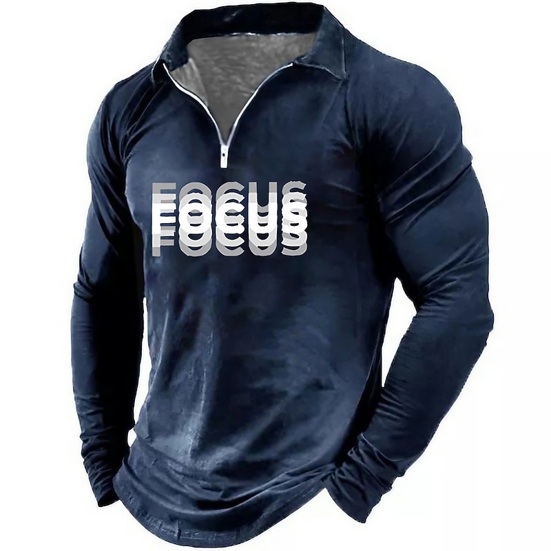 Men's Long Sleeve Quarter-Zip Pullover 'FOCUS' Graphic Lifestyle Fitness Top