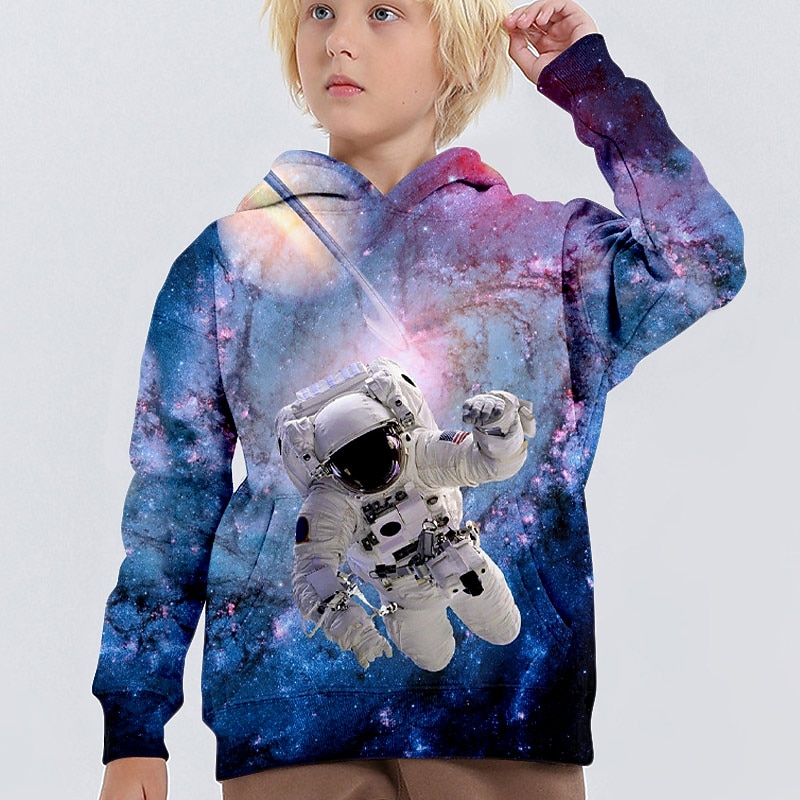 Boys 3D Graphic Astronaut Hoodie Long Sleeve 3D Print Spring Fall Winter Fashion Streetwear 3D Print Kids 3-12 Years 4-12 Years Outdoor Casual Daily Regular Fit4