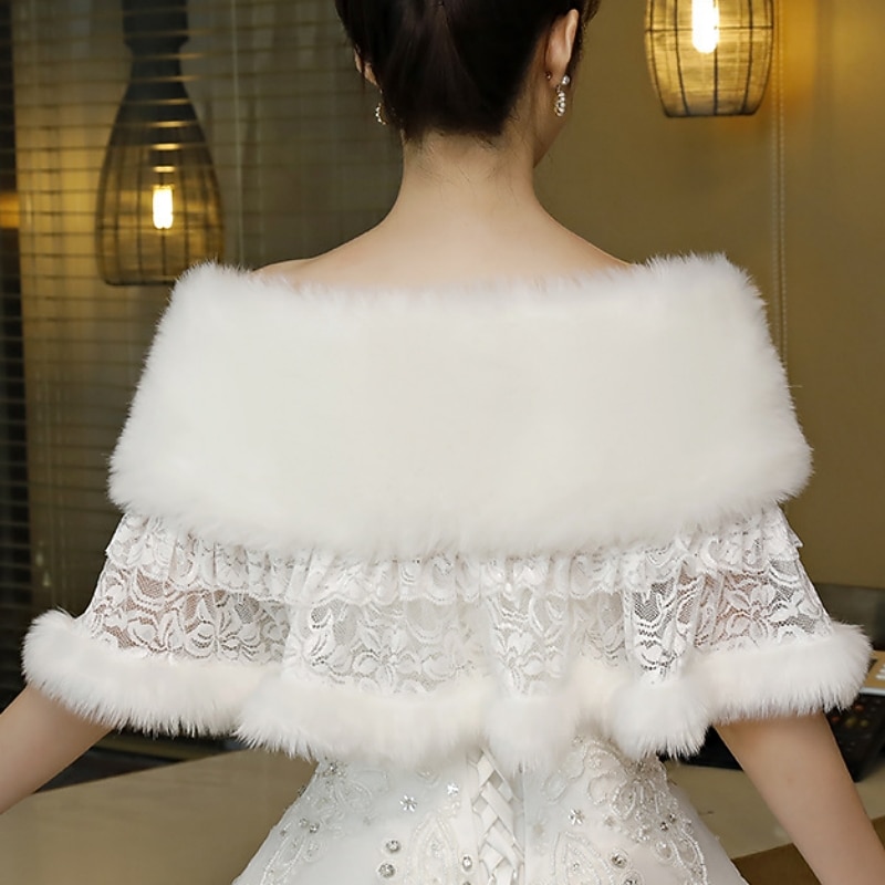 White Faux Fur Fur Wraps Shawls Women's Wrap Bridal's Wraps Pure Bridal Sleeveless Faux Fur Wedding Wraps With Faux Pearl For Wedding Fall2