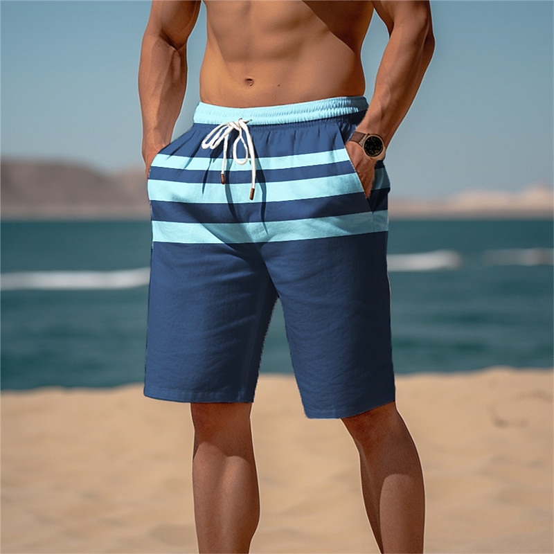 Men's Stripe Graphic Prints Sweat Shorts Beach Shorts Terry Shorts Mid Waist Casual Athleisure Daily Holiday Streetwear Drawstring Elastic Waist 3D Print Designer Clothing Apparel