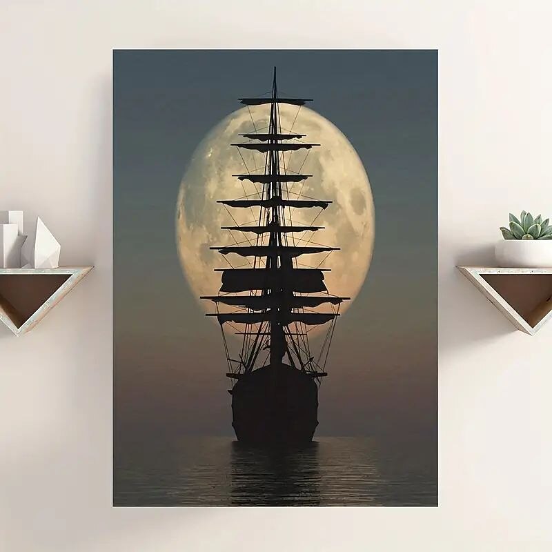 Landscape Wall Art Canvas Black Sailboat Waves Prints and Posters Pictures Decorative Fabric Painting For Living Room Pictures No Frame2