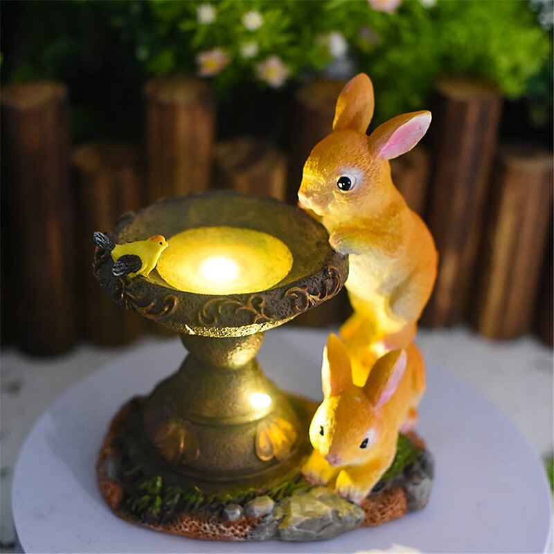 Cartoon Outdoor Solar Landscape Lights - Creative Cat & Rabbit Resin Garden Pathway Decor, Waterproof Courtyard & Balcony Animal Lights