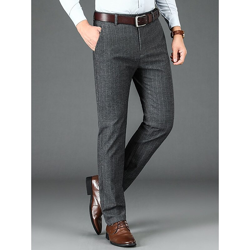 Men's Dress Pants Trousers Suit Pants Pocket Straight Leg Stripe Office Business Casual Fashion Basic Black Gray2