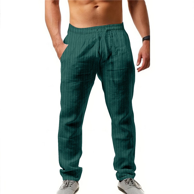 Men's Trousers Summer Pants Casual Pants Drawstring Elastic Waist Stripe Comfort Breathable Casual Daily Holiday Fashion Classic Style Black White 6