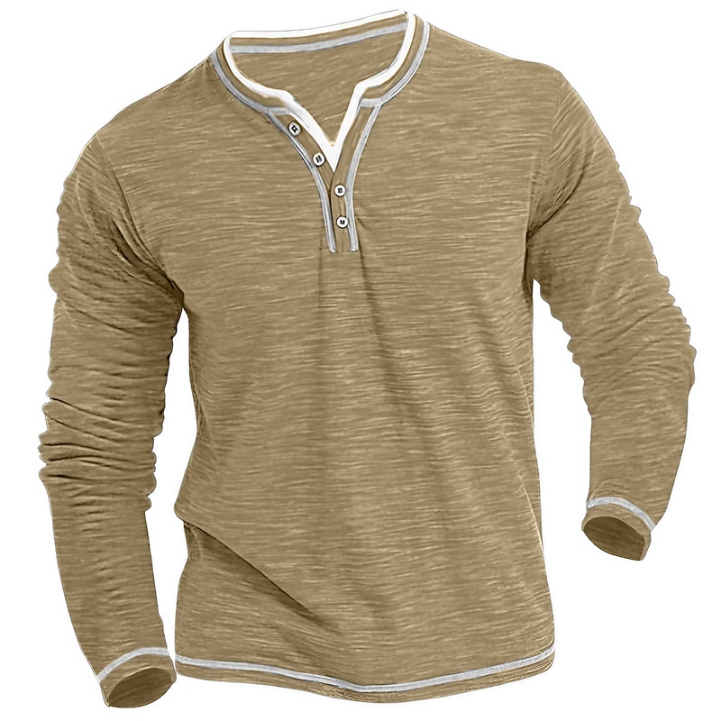 Men's Henley Shirt Tee Top Patchwork Henley Street Vacation Long Sleeve Clothing Apparel Fashion Designer Basic2