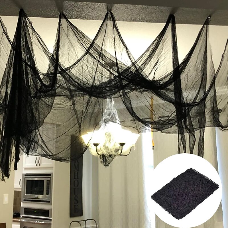 Halloween Gauze Creepy Cloth Black Netting Spider Web Decor Halloween Horror House Party Decoration2