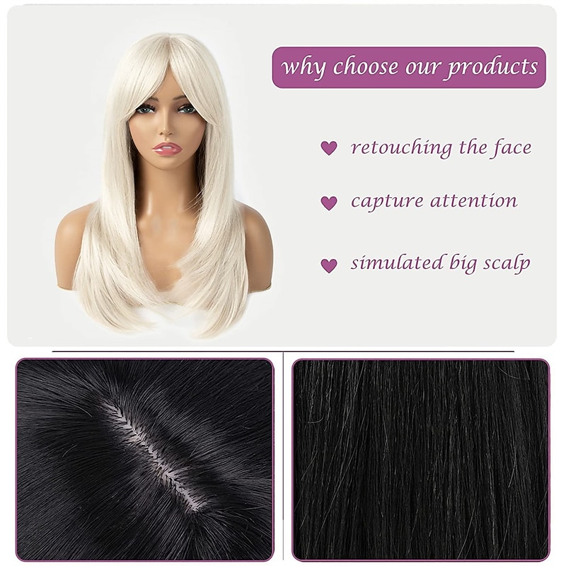 Platinum Blonde Wigs for Women Layered Wig With Bangs 22 Inch Shoulder Length wig Natural Looking Synthetic Hair Wig for Daily Party Use2
