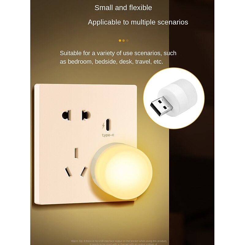 2/10pcs USB Lights Night Mini LED Bulb Plug-in Warm White Compact Ideal for Bedroom Bathroom Nursery Hallway Kitchen Car USB Atmosphere Light3