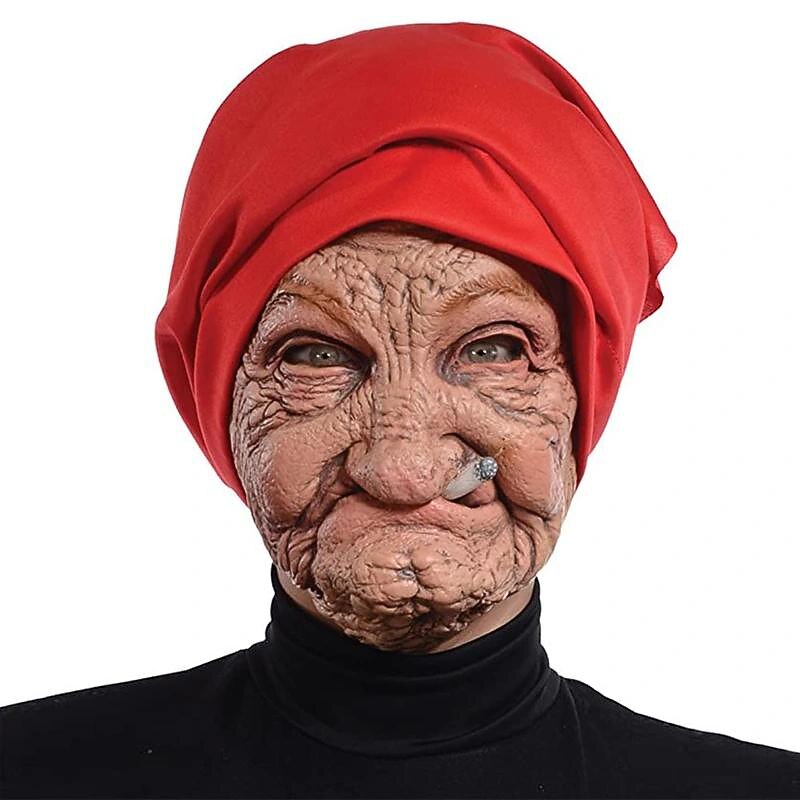 Halloween Latex face Covering Horror Head Covering Old Woman face Protection Latex Head Covering for Halloween Masquerade Carnival Costume Props