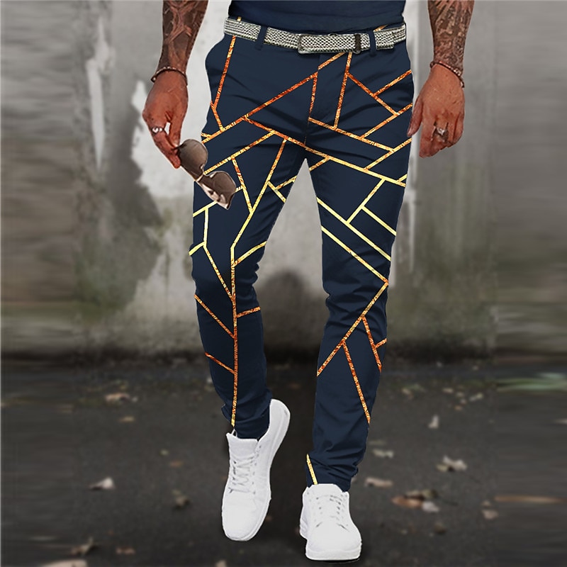 Graphic Prints Geometry Business Men's 3D Print Pants Trousers Outdoor Street Wear to work Polyester Black Navy Blue Green S M L Mid Waist Elasticity Pants2