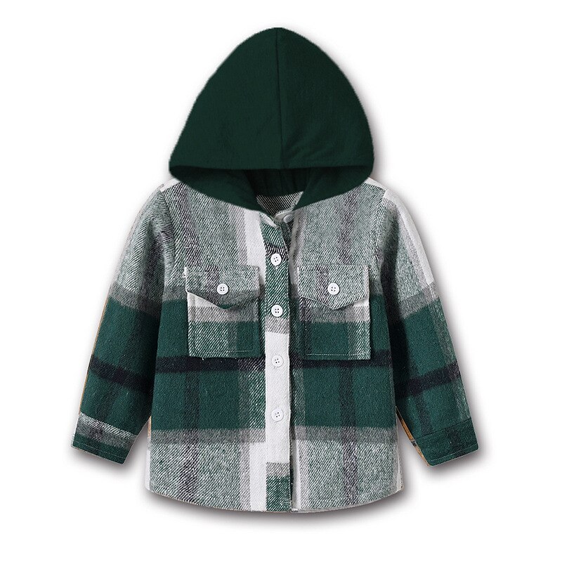 Kids Boys' Coat Hoodie Jacket Outerwear Plaid Long Sleeve Buttons Coat Outdoor Fashion Streetwear Daily Wine Army Green Red Fall Winter 7-13 Years - Main Image