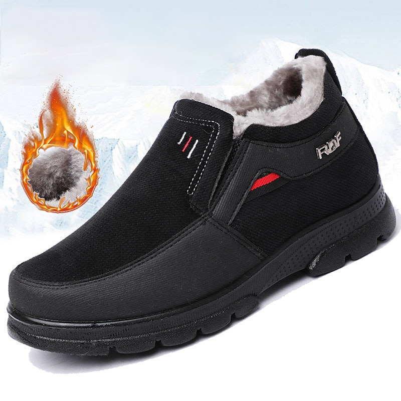 Men's Black Winter Slip-On Boots with Fleece Lining, Waterproof and Warm for Outdoor Cold Weather Wear
