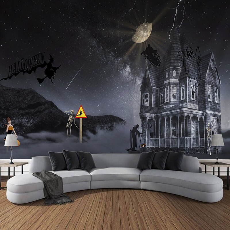 Halloween Decorations Ghost Hanging Tapestry Wall Art Large Tapestry Mural Decor Photograph Backdrop Blanket Curtain Home Bedroom Living Room Decoration Haunted House2
