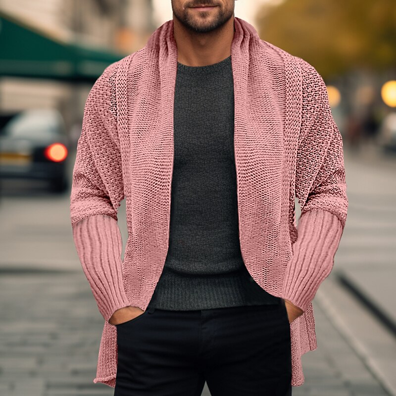 Men's Sweater Cardigan Sweater Ribbed Knit Regular Knitted Plain Open Front Warm Ups Modern Contemporary Daily Wear Going out Clothing Apparel Winter Black Pink S M L3