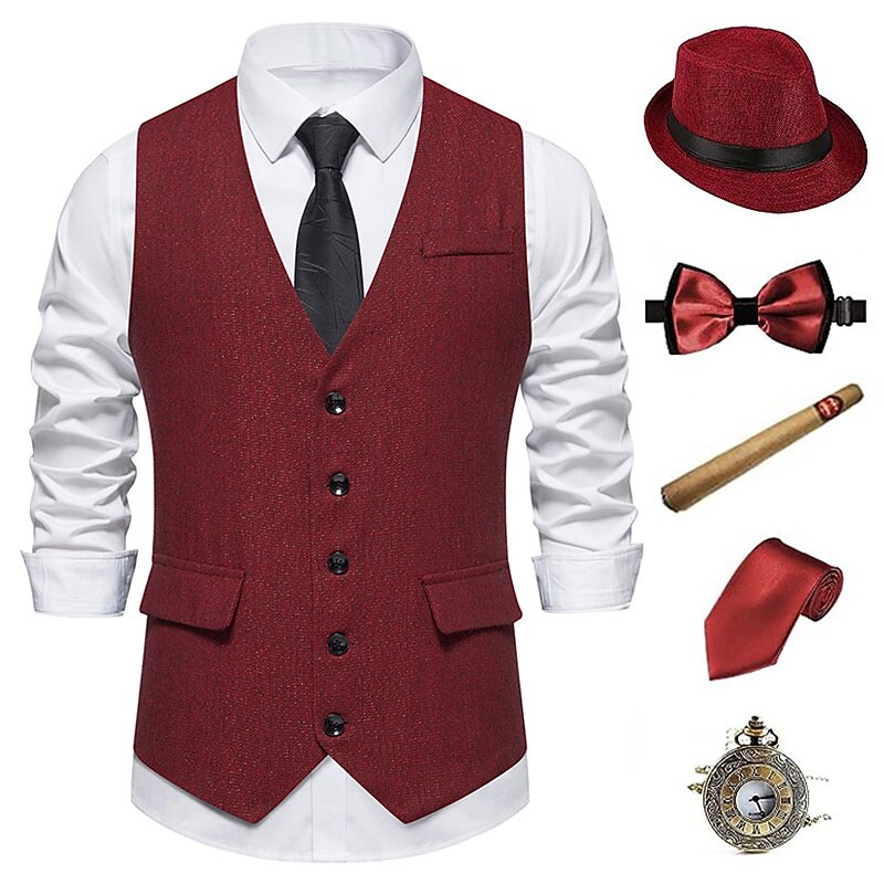 Retro Vintage Roaring 20s 1920s Outfits Waistcoat Panama Hat Normal Gentleman Gangster Fancy Dress Men's Christmas Halloween Carnival Prom Club Bachelorette Party Adults' Vest Bow Hat All Seasons