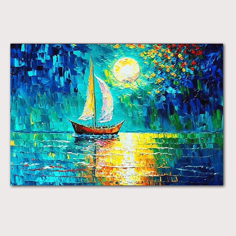 Oil painting hand-painted Wall artAbstract Knife PaintingSea view BlueHome DecorationRolled Canvas Frameless And Unstretched2