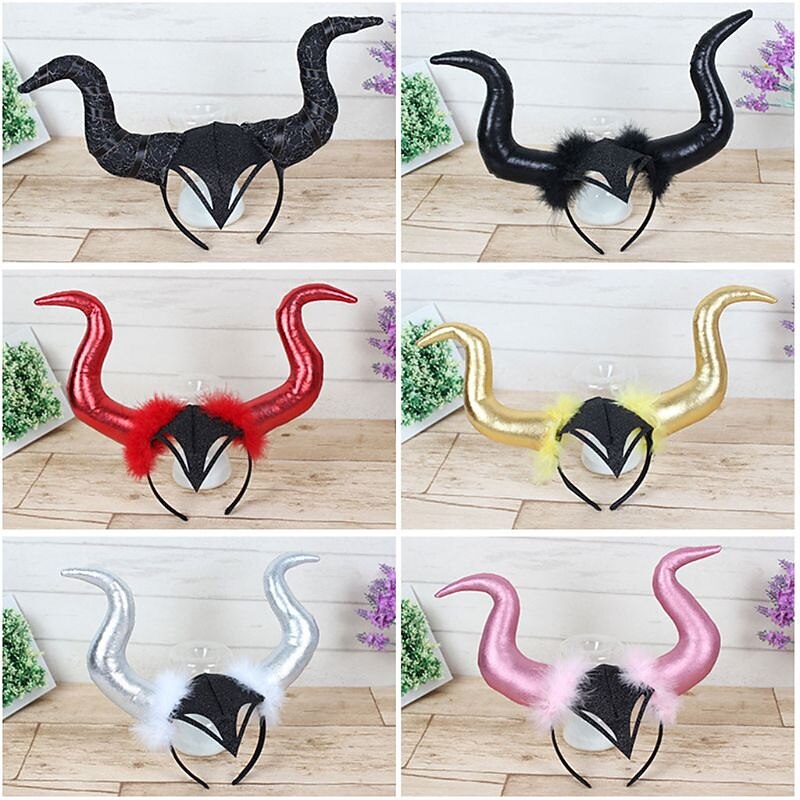 Halloween Devil Horn Head Buckle Geadband Ghost Festival Party Headdress Happy Helloween Party Decor 2025 Large Horn Headband