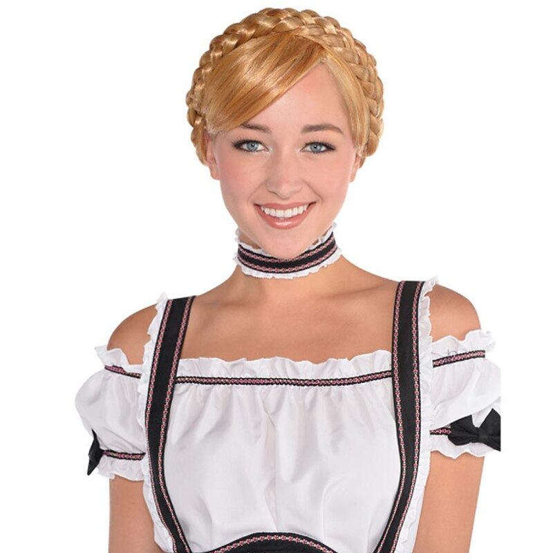 Oktoberfest Beer Cosplay Wigs Milk Maid Honey Blonde Wig with Overhead Plait