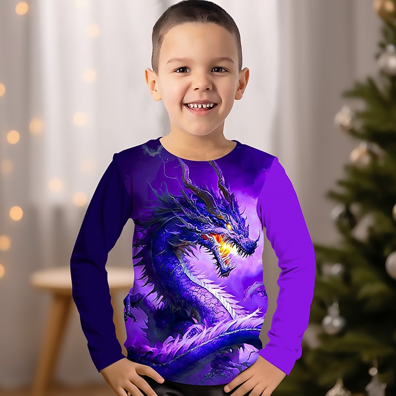 Boys 3D Graphic Animal Dragon T shirt Tee Long Sleeve 3D Print Summer Spring Fall Sports Fashion Streetwear Kids 3-12 Years Outdoor Casual Daily Regular Fit4