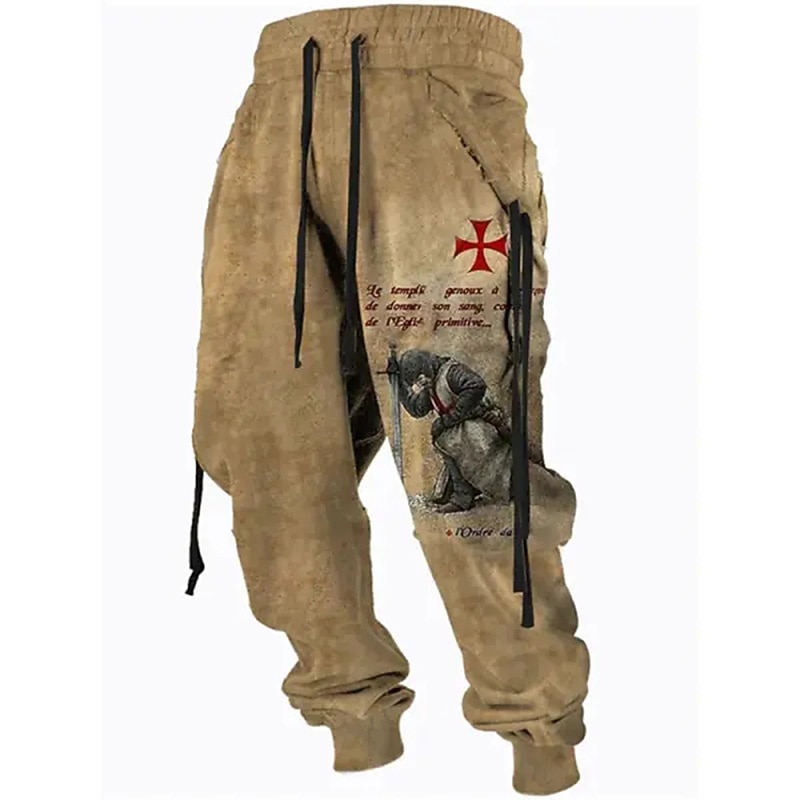 Christmas Knights Of Malta Mens Graphic Pants Sweatpants Joggers Trousers Drawstring Elastic Waist 3D Print Lion Prints Cross Comfort Sports Outdoor Casual Daily Cotton Blend Grey
