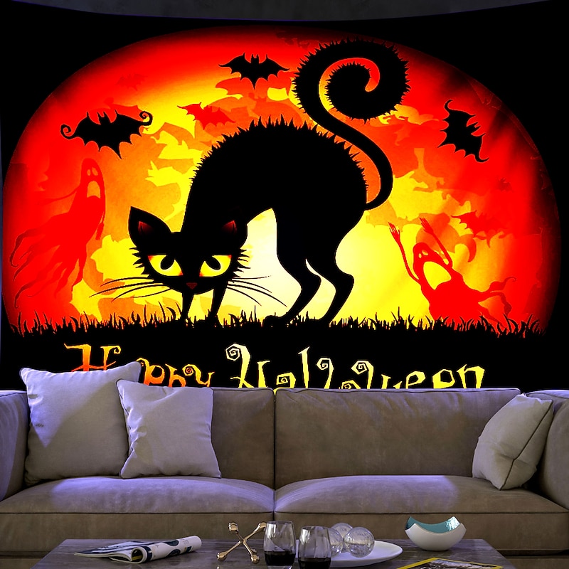 Halloween Decorations Backlight Tapestry UV Reactive Wall Hanging Pumpkin Cloth Fluorescent Home Decoration Background Cloth Art Home Bedroom Living Room Decoration4