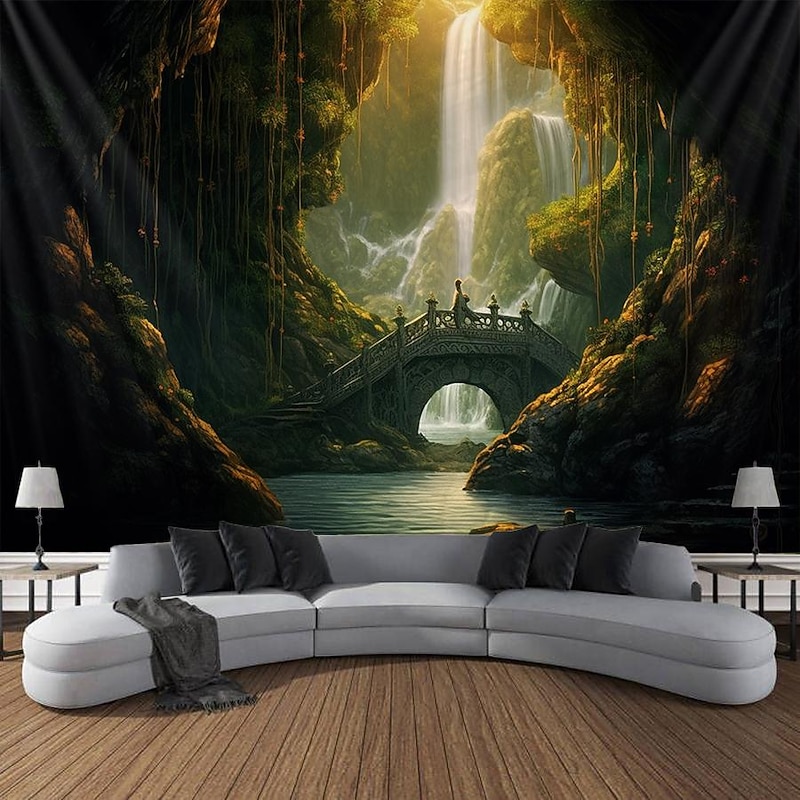 Fairytale Castle Hanging Tapestry Waterfall Wall Art Large Tapestry Mural Decor Photograph Backdrop Blanket Curtain Home Bedroom Living Room Decoration4