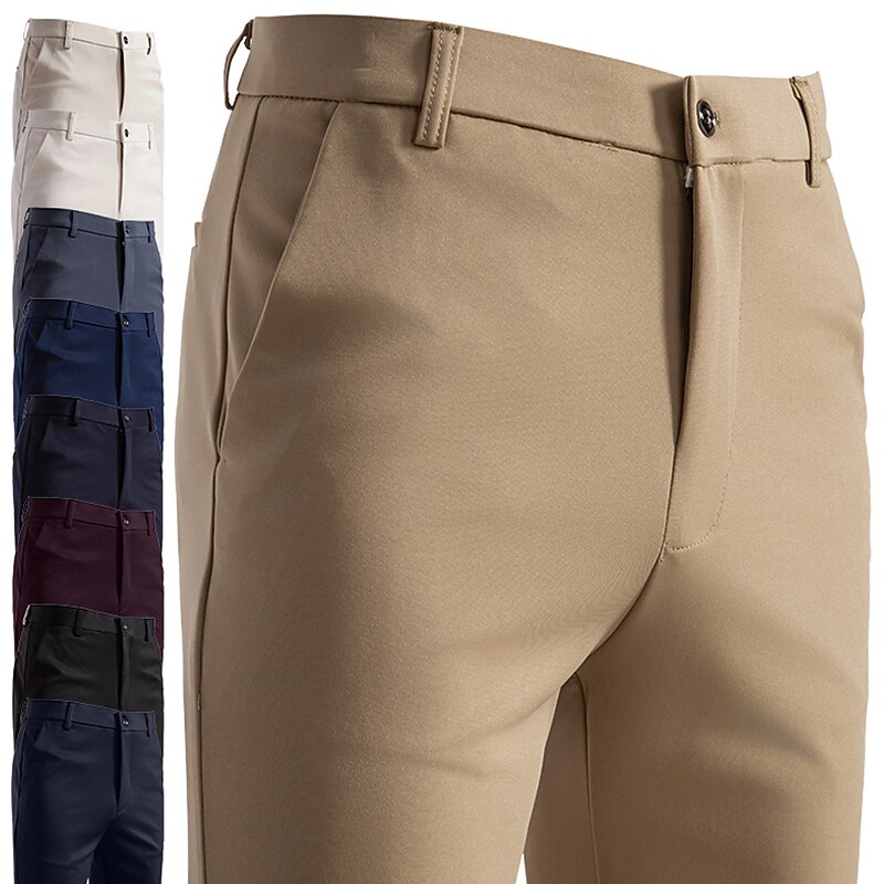 Men's Slacks Casual Pants Suit Pants Pocket Print Simple Solid Colored Waterproof Wearable Full Length Home Work Classic Casual / Sporty White gray Black Stretchy