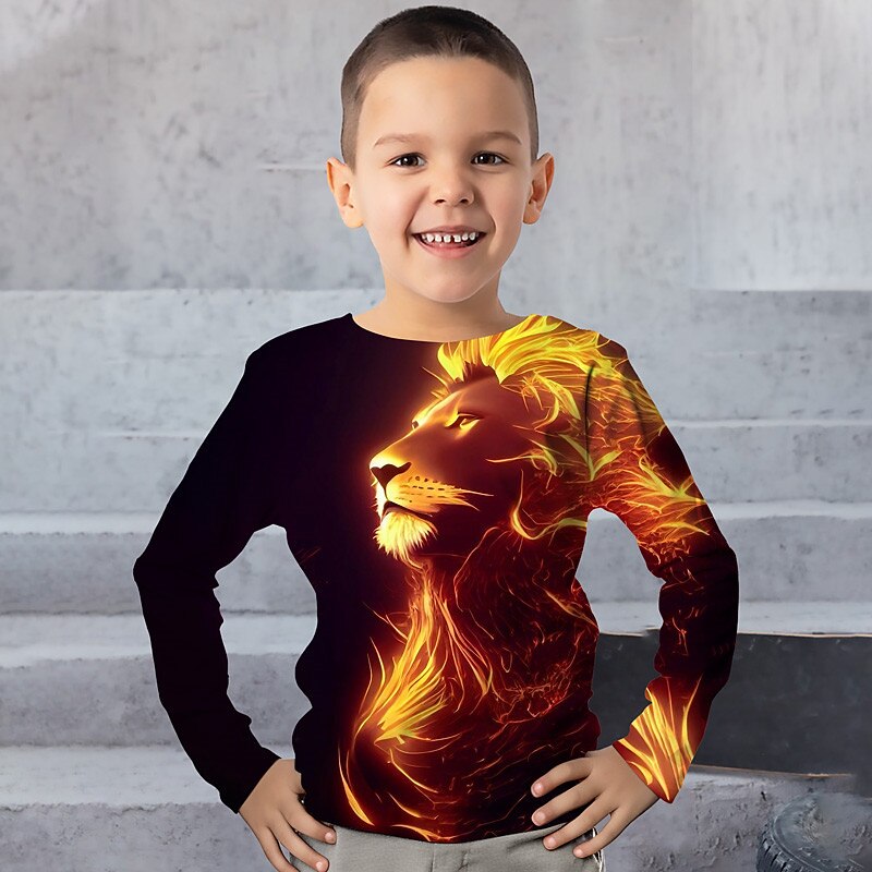 Boys 3D Graphic Animal Lion T shirt Tee Long Sleeve 3D Print Summer Spring Fall Sports Fashion Streetwear Kids 3-12 Years Outdoor Casual Daily Regular Fit2