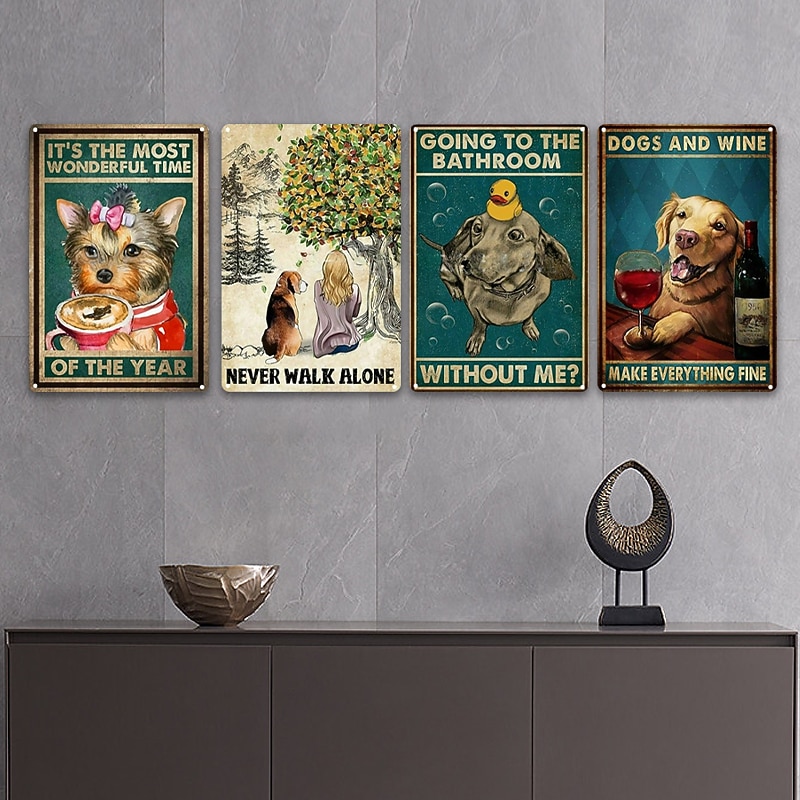 1pc Retro Metal Tin Sign Pet Dog Tin Sign Vintage Kitchen Signs Wall Decor, Painting Wall Hanging for Home Decor Wall Art Metal Tin Sign 20x30cm/8''x12''3
