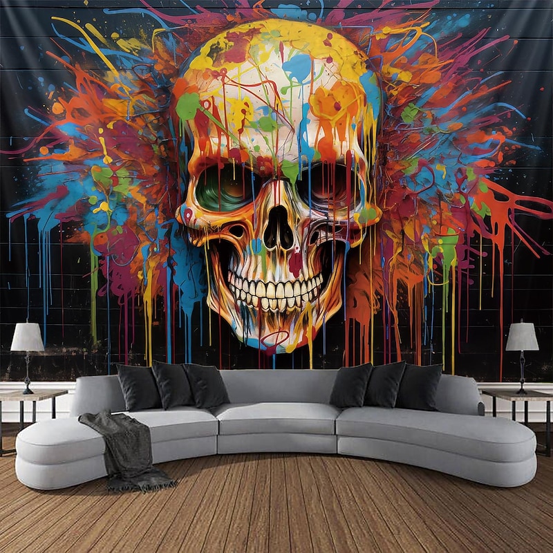 Halloween Graffiti Skulls Hanging Tapestry Wall Art Large Tapestry Mural Decor Photograph Backdrop Blanket Curtain Home Bedroom Living Room Decoration  Decorations4