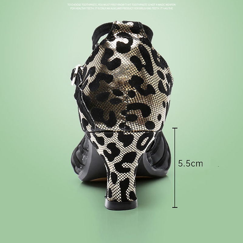Women's Leopard Print Dance Shoes with Mesh Straps – Rubber Sole, Comfortable and Stylish for Ballroom and Latin Dancing2